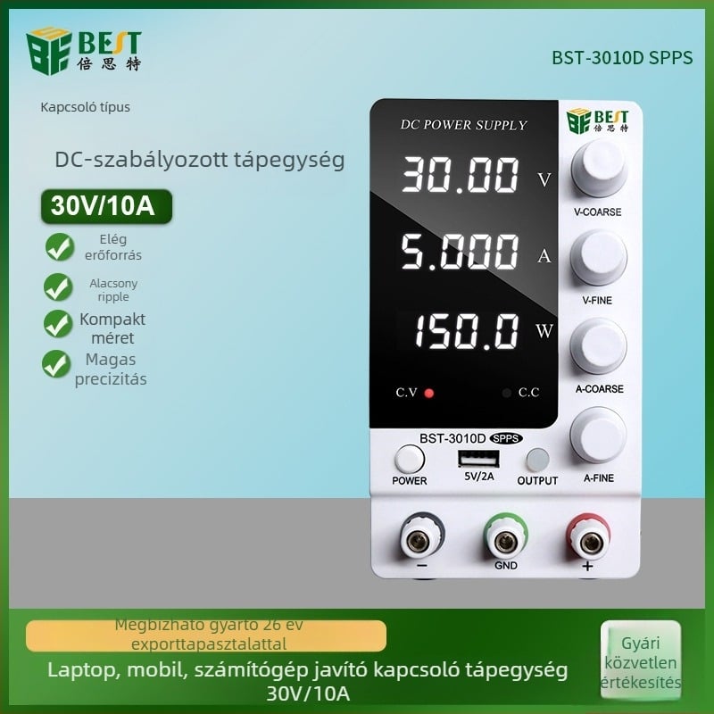 DC szabályozott tápegység KPS305D/KPS3010D, állítható, nagy pontosságú, 150–360 W, CE