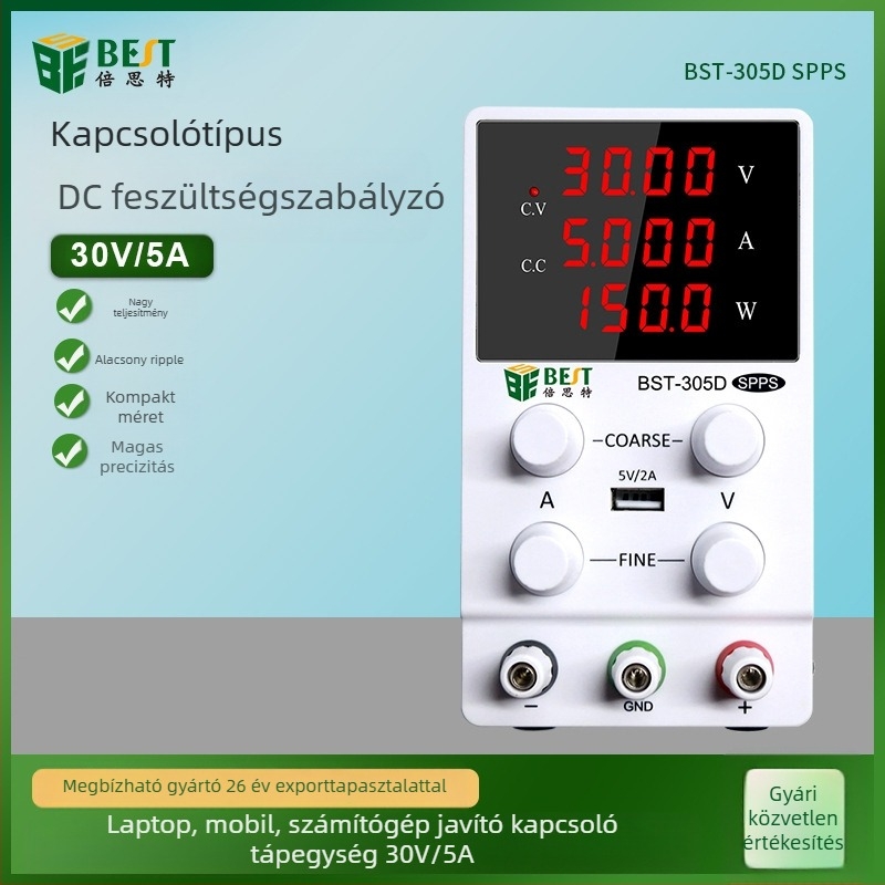 DC szabályozott tápegység KPS305D/KPS3010D, állítható, nagy pontosságú, 150–360 W, CE