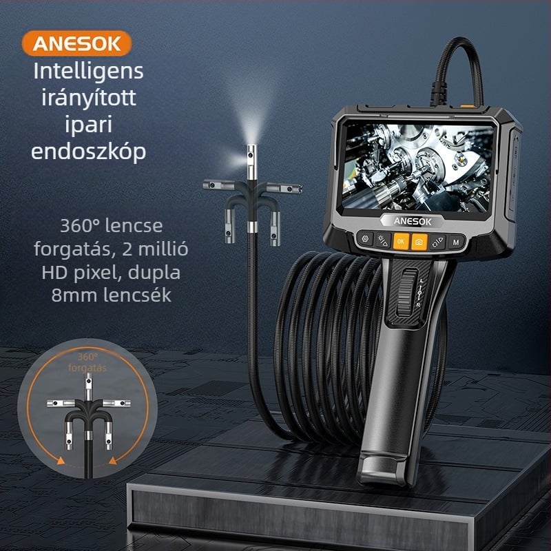 Kézi hordozható ipari csőfelügyeleti endoszkóp 360°-os forgással, HD kép, IP67 vízálló, IPS kijelző