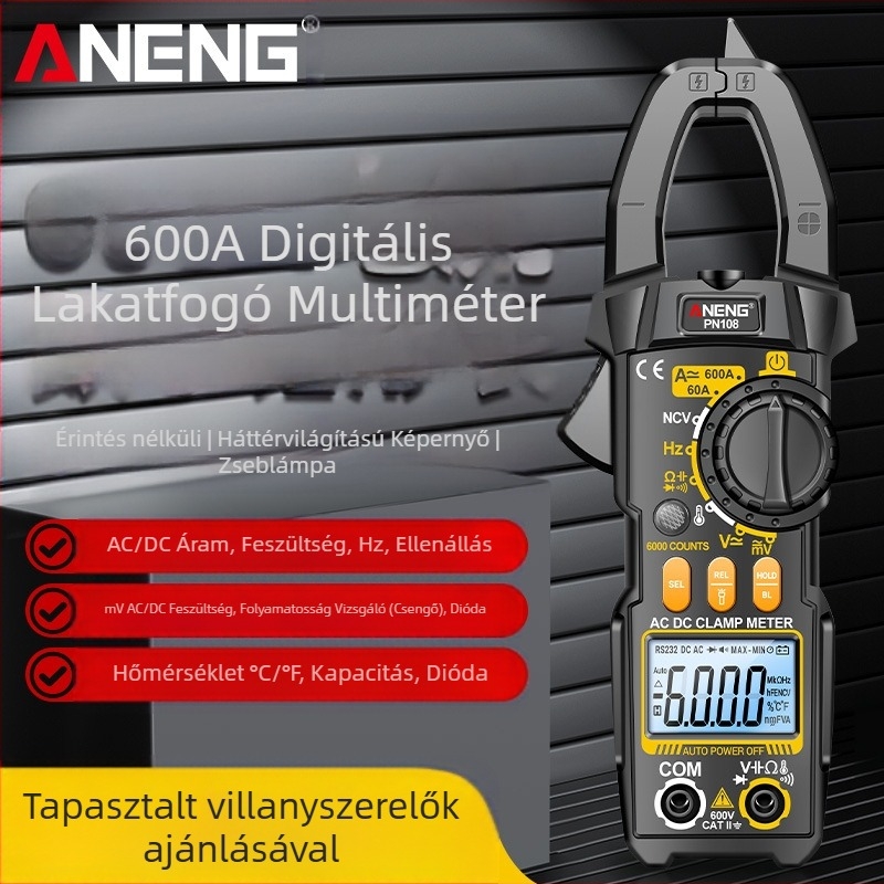 Magas pontosságú digitális klipszmérő AC/DC nagy áramhoz, villanyszerelőknek, többfunkciós digitális karbantartó műszer