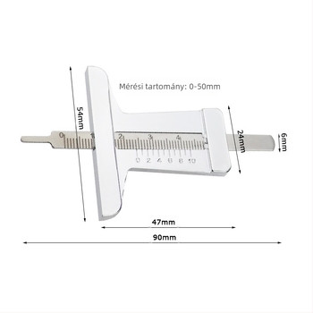 Gumi profilmélység mérő vernier tolómérővel, 0–50 mm, rozsdamentes acél