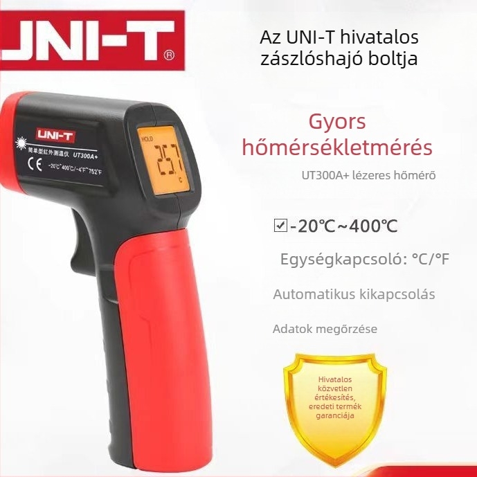 Kézi infravörös hőmérő UT300A/UT300C lézerrel, 0.1°C felbontás, -32…1050°C mérési tartomány, ±1.8°C pontosság, 500 ms válaszidő