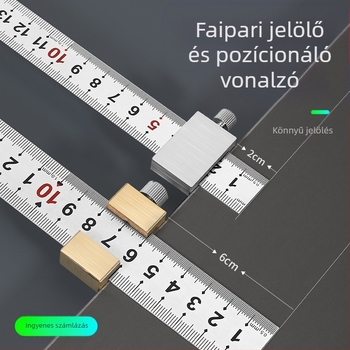 Acél vonalzó pozicionáló blokk faiparhoz – Bunter, 300 mm, jelölő helymeghatározó