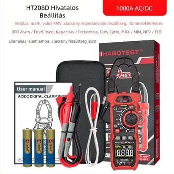 Digitális klemme-mérő, AC/DC mérése, 1000 A tartomány, LCD kijelző, égés elleni védelem, többfunkciós