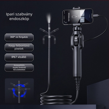 Kézi boreszkóp 360° forgással, ipari használatra, 7,9 mm szonda, 1000 mm működési hossz, IP67 vízálló, 2 MP