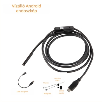 AN97 Android endoszkóp kamera autó- és ipari vizsgálatokhoz, IP67 vízálló, 0.3MP, 65° látómező, 6 LED világítás