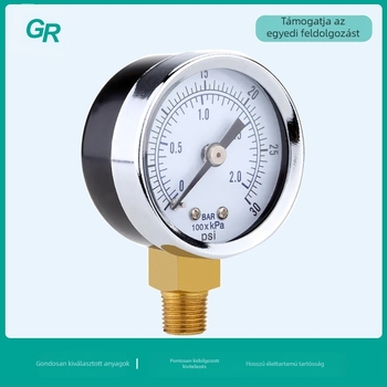 Precíz nyomásmérő radiális csatlakozással, tartomány 0-0.2, pontosság 2.5, környezeti hőmérséklet -25-től 55-ig, modell Y-40A