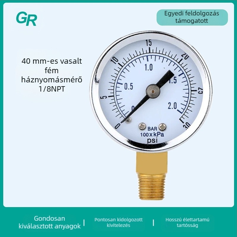 Precíz nyomásmérő radiális csatlakozással, tartomány 0-0.2, pontosság 2.5, környezeti hőmérséklet -25-től 55-ig, modell Y-40A