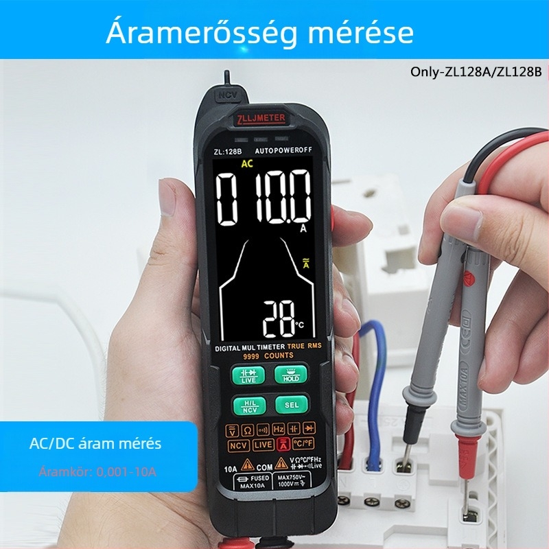 ZL126A/ZL128 Digitális kézi multiméter automatikus tartománnyal, CAT III 600V, DC/AC feszültség 1000V/750V-ig, kapacitás 1 000 000 μF