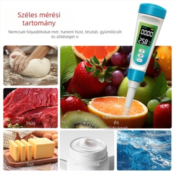 Hordozható pH-mérő üveg elektróddal, digitális kijelző, 0–14 pH tartomány, 0,01 pH pontosság, hőmérséklet-kompenzáció 0–60 °C