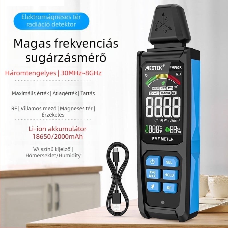 MESTEK EMF02R Elektromágneses mező detektor magas frekvenciájú sugárzásra, otthoni használat, súly 0,2 kg