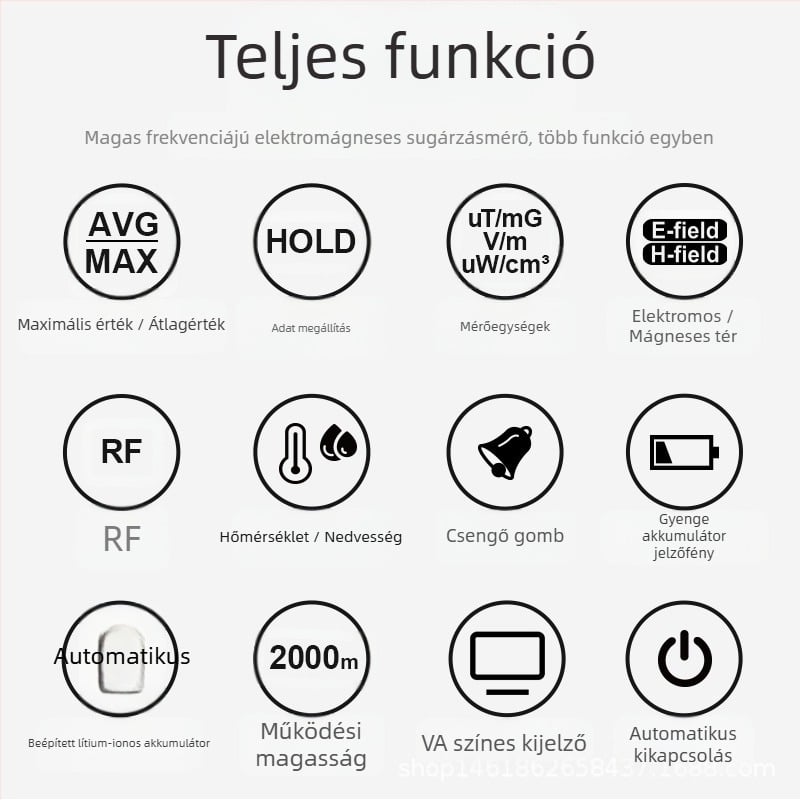 MESTEK EMF02R Elektromágneses mező detektor magas frekvenciájú sugárzásra, otthoni használat, súly 0,2 kg