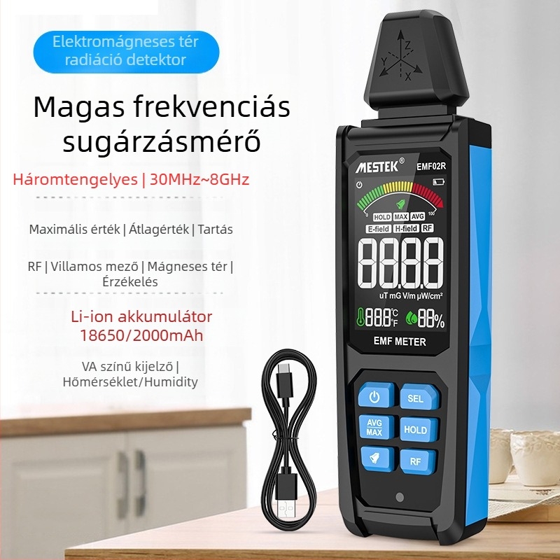 MESTEK EMF02R Elektromágneses mező detektor magas frekvenciájú sugárzásra, otthoni használat, súly 0,2 kg