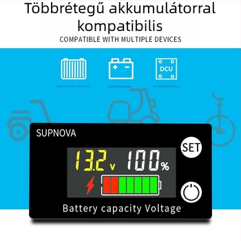 LCD voltmérő elektromos robogóhoz, 8–100V, feszültségjelző ólom-akkumulátorokhoz és lítium akkumulátorokhoz