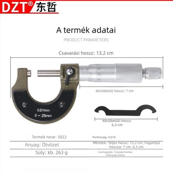 MFTOOLS 0-25 mm mikrométer, mikrométerkártya és vernier tolómérő
