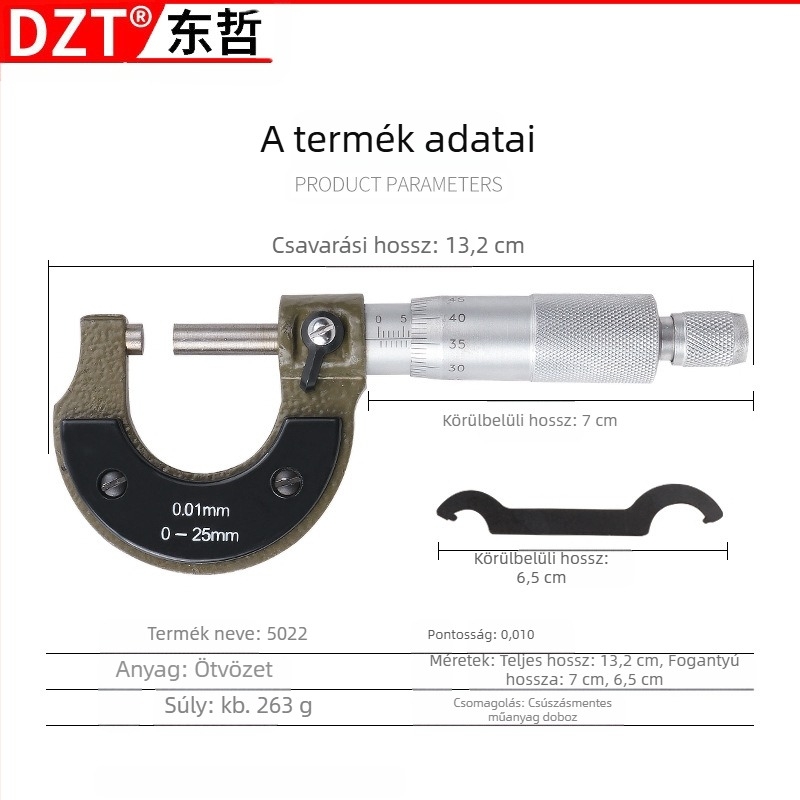 MFTOOLS 0-25 mm mikrométer, mikrométerkártya és vernier tolómérő