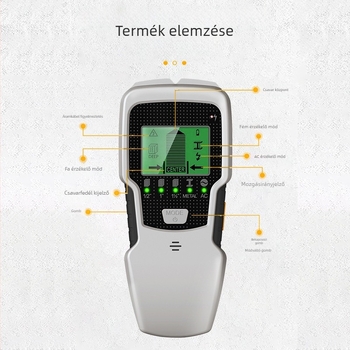SH501 kézi falfigyelő 5-az-egyben funkcióval; mérési tartomány 12,7–60 mm; próbafej mérete 60 mm; riasztás Roar