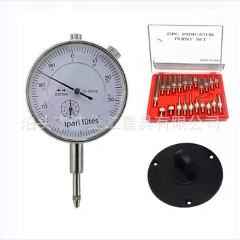 0-10 mm tartományú dial indicator készlet, felbontás 0.01 mm, 22 darabos mechanikus készlet, szondákkal