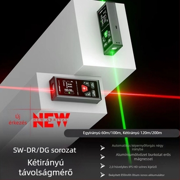 Kétirányú lézer távolságmérő infravörös elektronikus mérőeszközzel, 200 m hatótáv, mágneses hátsó rész, lítium akkumulátor