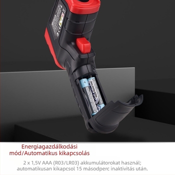 TA600A+ infravörös hőmérő, négyszámjegyű kijelző, válaszidő <500 s, elem 2× AAA