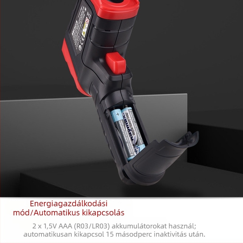 TA600A+ infravörös hőmérő, négyszámjegyű kijelző, válaszidő <500 s, elem 2× AAA
