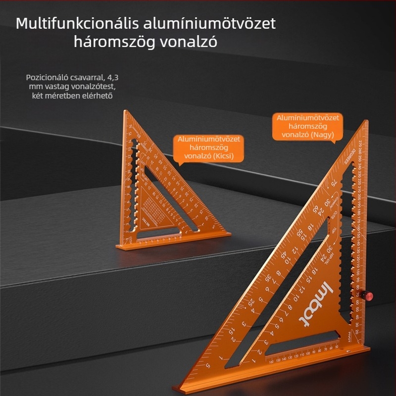 Imbot Alumínium-ötvözetű háromszögvonalzó famegmunkáláshoz, 45° – Magas pontosságú, Többfunkciós, Megvastított kivitel