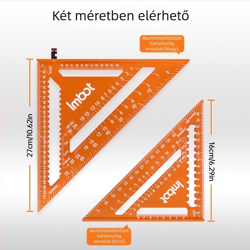 Imbot Alumínium-ötvözetű háromszögvonalzó famegmunkáláshoz, 45° – Magas pontosságú, Többfunkciós, Megvastított kivitel