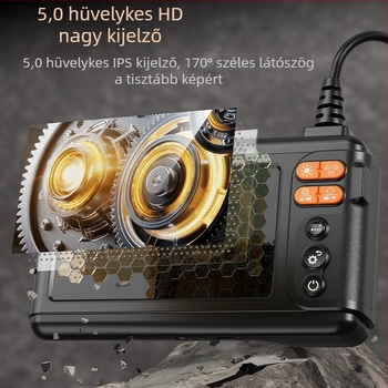 Ipari endoszkóp kettős lencsékkel, 8,0 mm vizsgálócsőátmérő, 5 m munkahossz, IP67 vízálló, LED világítás, HD IPS kijelző