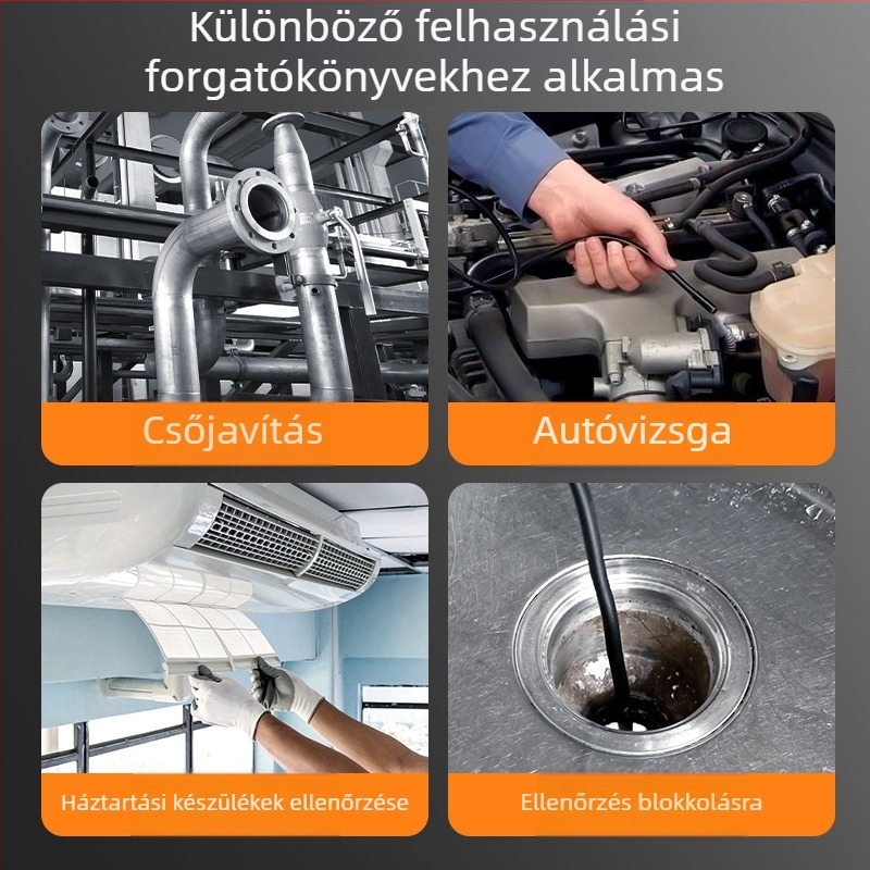 Ipari endoszkóp kettős lencsékkel, 8,0 mm vizsgálócsőátmérő, 5 m munkahossz, IP67 vízálló, LED világítás, HD IPS kijelző