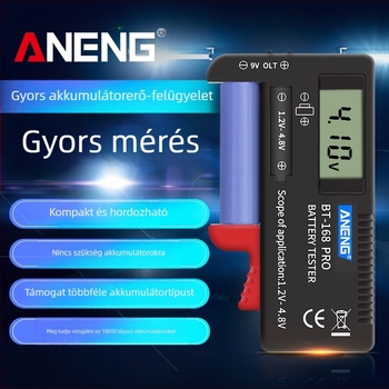 BT168D PRO hordozható akkumulátor-teszter 18650-es cellákhoz, feszültségmérés