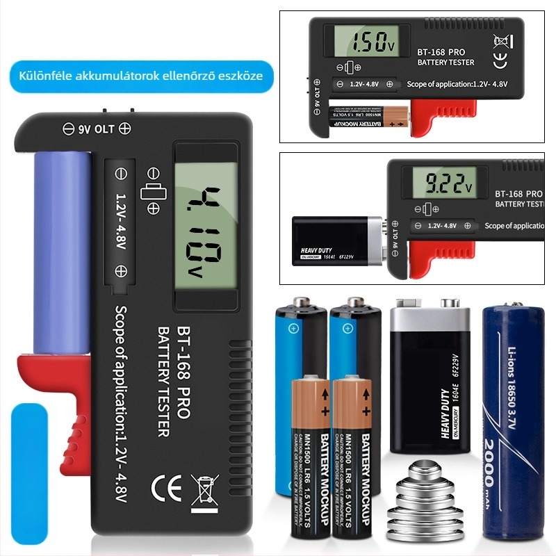 BT168D PRO hordozható akkumulátor-teszter 18650-es cellákhoz, feszültségmérés