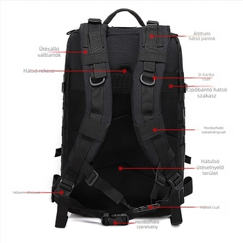 Katonai stílusú terepen túrázáshoz és kerékpározáshoz tervezett kamufláž hátizsák hálós rekesszel, modell Military bag, származás: Jinhua, Zhejiang; márka: Other