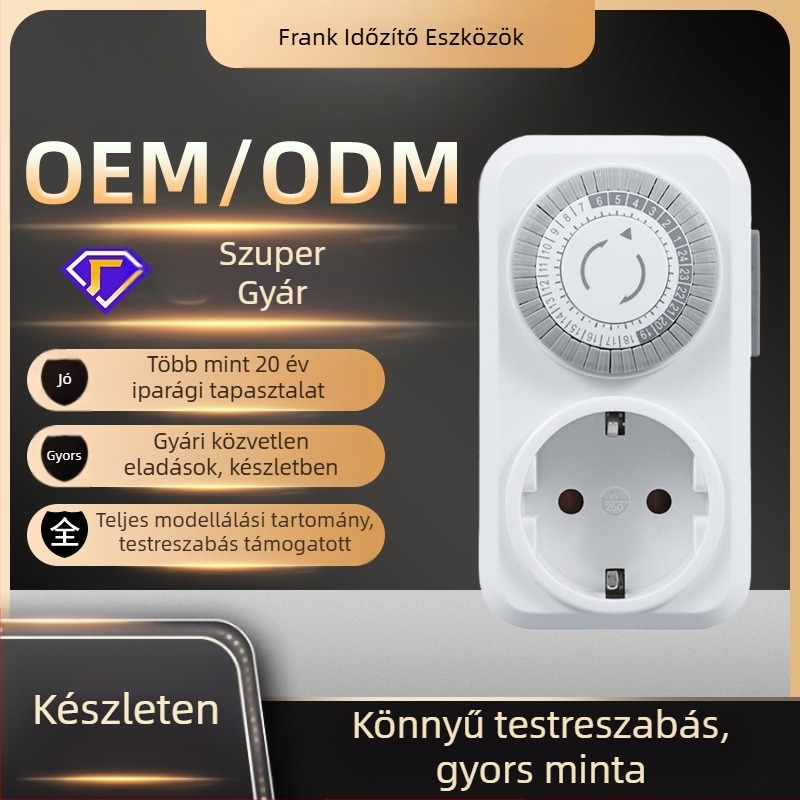 Mechanikus időzítő aljzat európai stílusban, 24 órás ciklus, 16 A, 250 V, lángálló PC ház