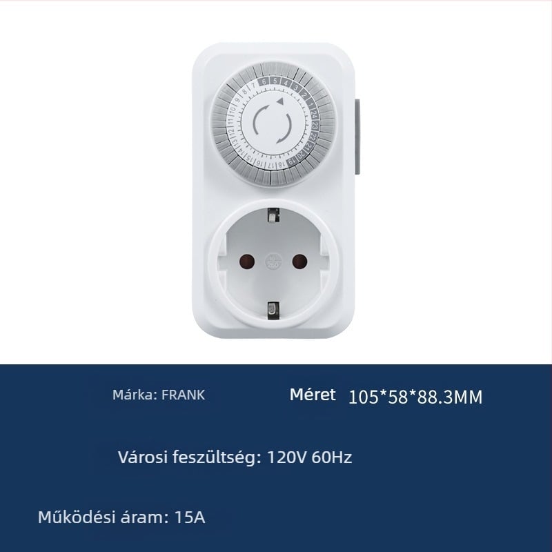 Mechanikus időzítő aljzat európai stílusban, 24 órás ciklus, 16 A, 250 V, lángálló PC ház