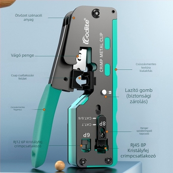 Többfunkciós kábelcrimpelő eszköz kristályfejhez – Professzionális kategória, magas szénacél, több krimpelési lehetőség, CODITE/VODIT