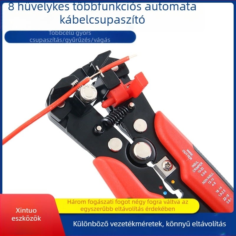 New Extension Elektromos szerelőknek szánt kábelcsupaszító fogó, automata, magas széntartalmú acélból, 0,305 kg, fogantyú hossza 153 mm