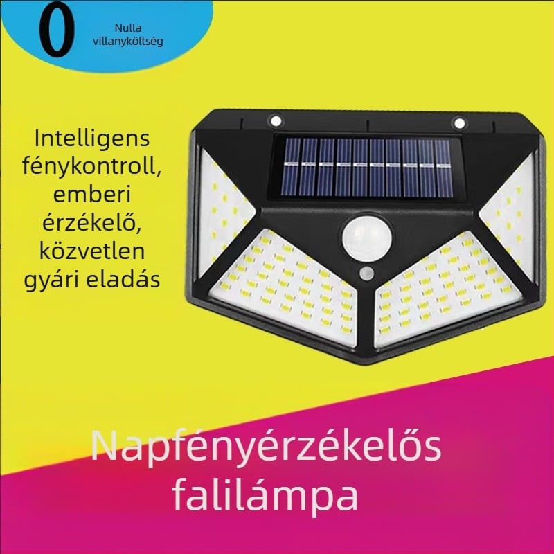 Napelemes LED falikar mozgásérzékelővel, 100 LED, IP65, 30W, Modell SD-102