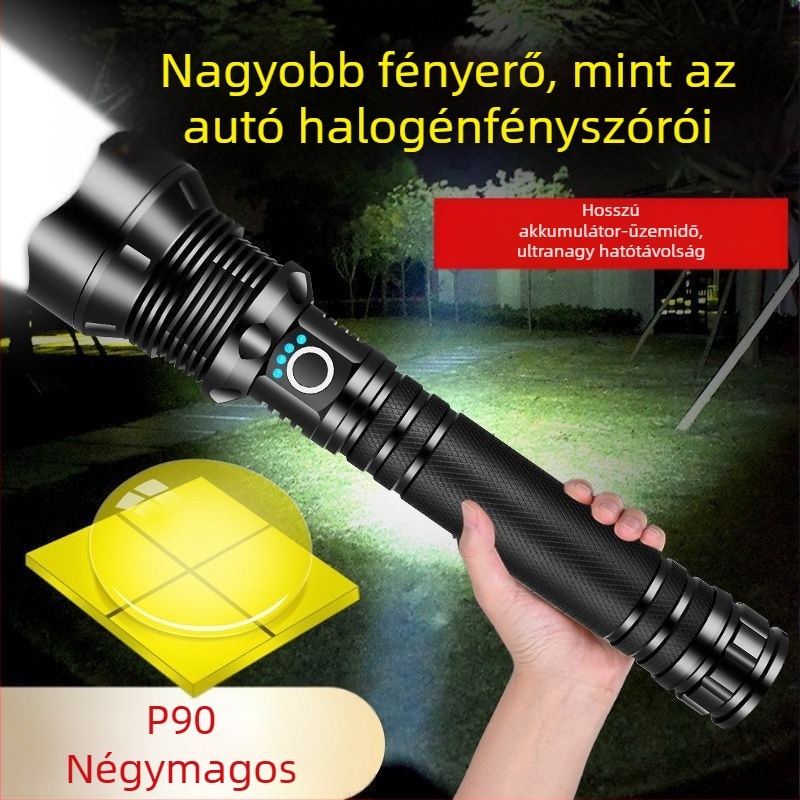 LED zseblámpa állítható zoommal és USB töltéssel – ABS test; 5W LED; 2200mAh akkumulátor