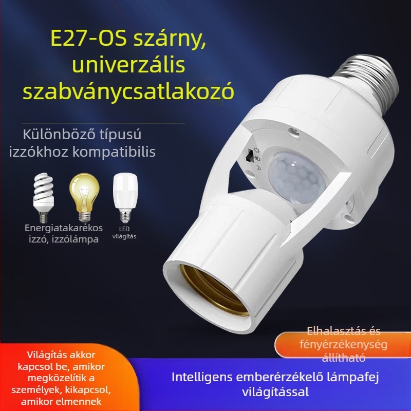 E27 foglalatú lámpatartó radar mozgásérzékelővel, automatikus kapcsolóval, állítható, 220V/10A