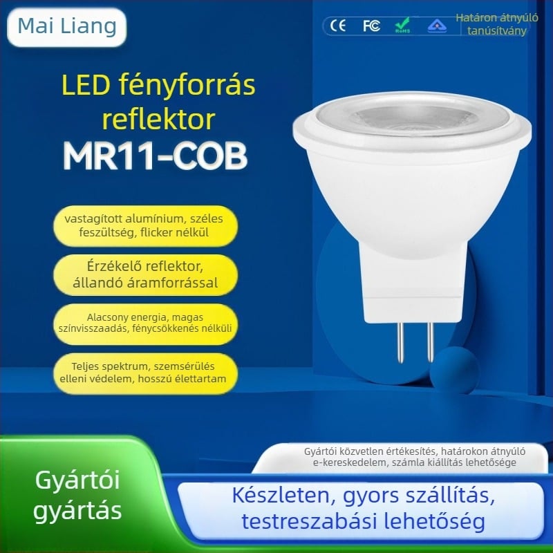 MR11 LED spotlámpa, 12V AC/DC, 3W, 11 COB LED-del, 180° sugárzási szög