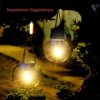 Napelemes vasrácsos lámpa kültéren, vízálló, tungsten filament izzó, IPX4, 5 lumen, 1.2 V, 6–12 h működés, DD1 modell