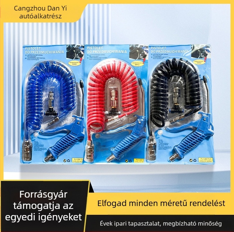 Pneumatikus porfújó pisztoly készlet – európai/japán stílus, PU rugó, spirálcső és spirálisan vezető levegőcső; Márka: Dan Yi; Modell: Auto parts; Alkalmazási terület: járműre szerelt porfújás/m mechanikai berendezés; Fő értékesítési terület: Oceania