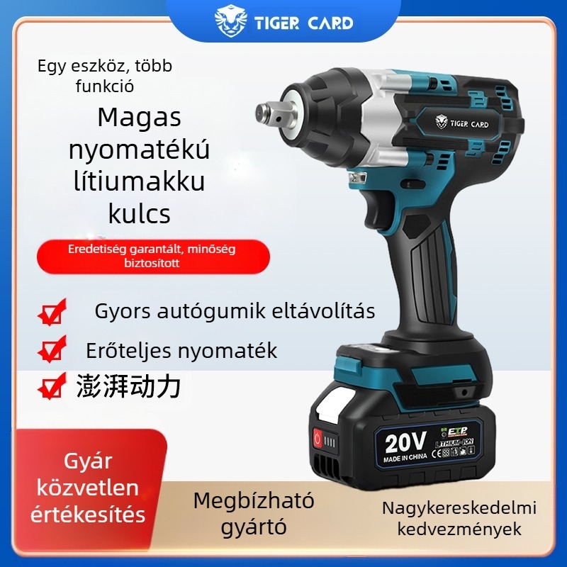 Brushless motoros elektromos ütvecsavarozó, 600 Nm forgatónyomaték, újratölthető lítium akkumulátor, feszültség AC egyfázis / DC ≤50V, nehéz autójavítási eszköz