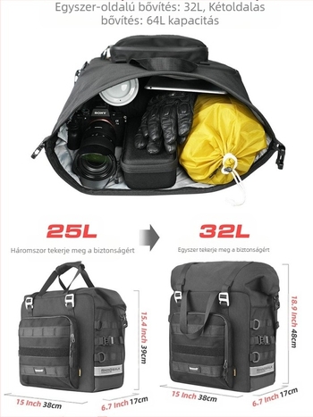 Rhinowalk 25L Motorkerékpár oldaltáska gyorskioldóval és támasztólemezzel (MTR2050), poliészter