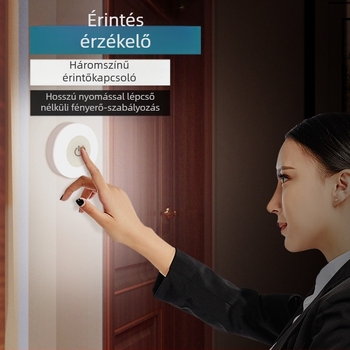 Éjszakai fény USB asztali lámpa beépített akkumulátorral, szemvédő LED-del, érintéses kapcsolóval, PVC árnyékolóval, kör alakú modern dizájn