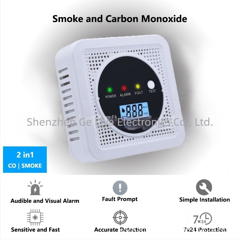 Kombinált szén-monoxid és füstjelző, 360°-os érzékelés, vezetékes, falra szerelhető, 30 m² hatótávolság, 4,5 V