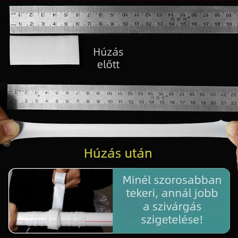 Szilikon önzáró szalag PVC vízvezetékekhez – szivárgásjavítás, 1 mm vastagság, PVC alap, szilikagél ragasztó rendszer (hőmérséklet-tartomány -20…100°C, jó tömítés)
