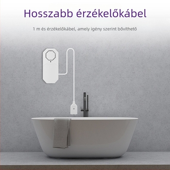 WS-02 vízszint-riasztó detektor, szerelési típus, vezeték nélküli kommunikáció, helyszíni riasztás, 3V-os működés