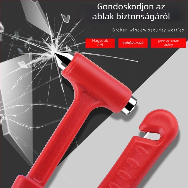 Kétfunkciós autós biztonsági kalapács, ABS műanyagból, 100 g, testreszabható, licencelt magáncímke