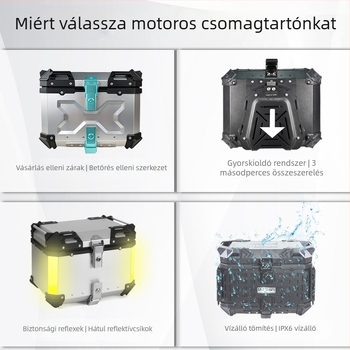 Alumínium ötvözetű motorkerékpár hátsó tároló 45L, levehető, univerzális